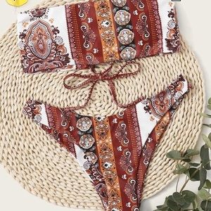 SHEIN tribal print bandeau swimsuit- size small